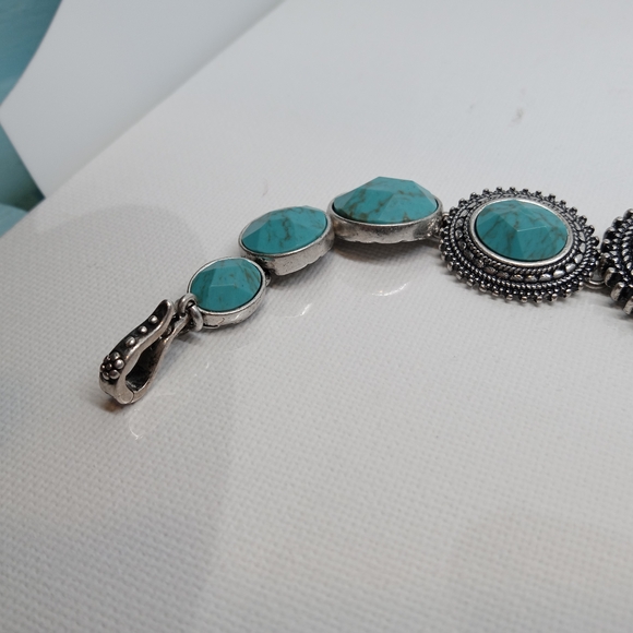 Lucky Brand Gem Bazaar Turquoise Stone Rounds Silver Tone Link Bracelet 7.5" - Picture 6 of 10